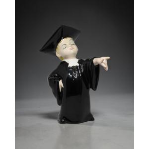 Lenci - Young Lawyer Figurine In Polychrome Ceramic - Italy, 1930s
